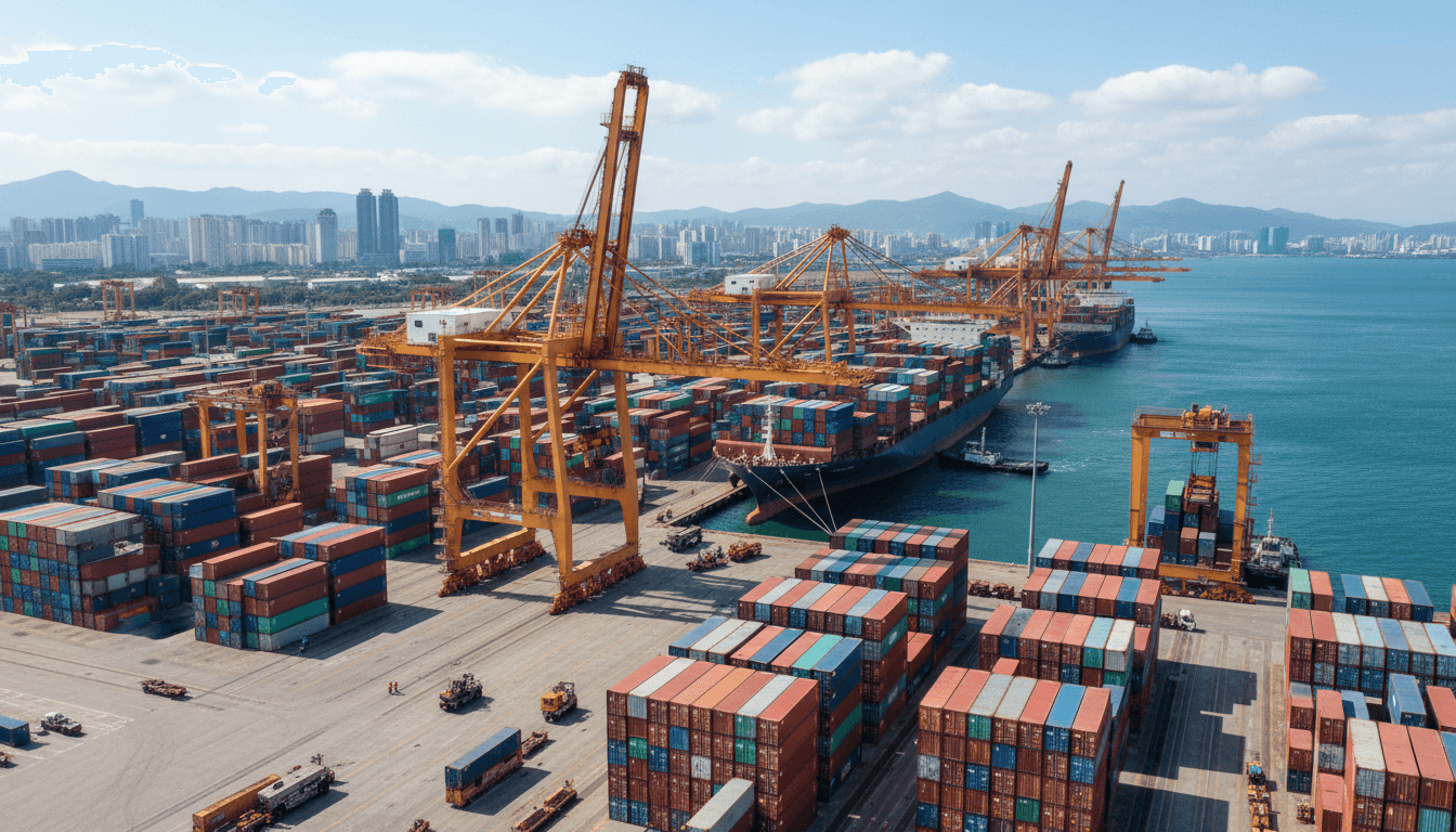 Shipping container loading at port