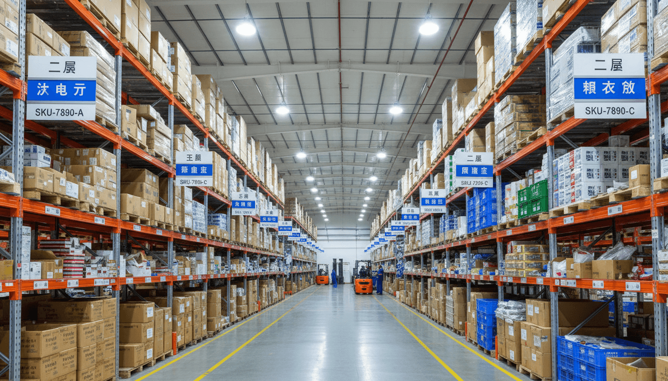 Factory warehouse with organized inventory