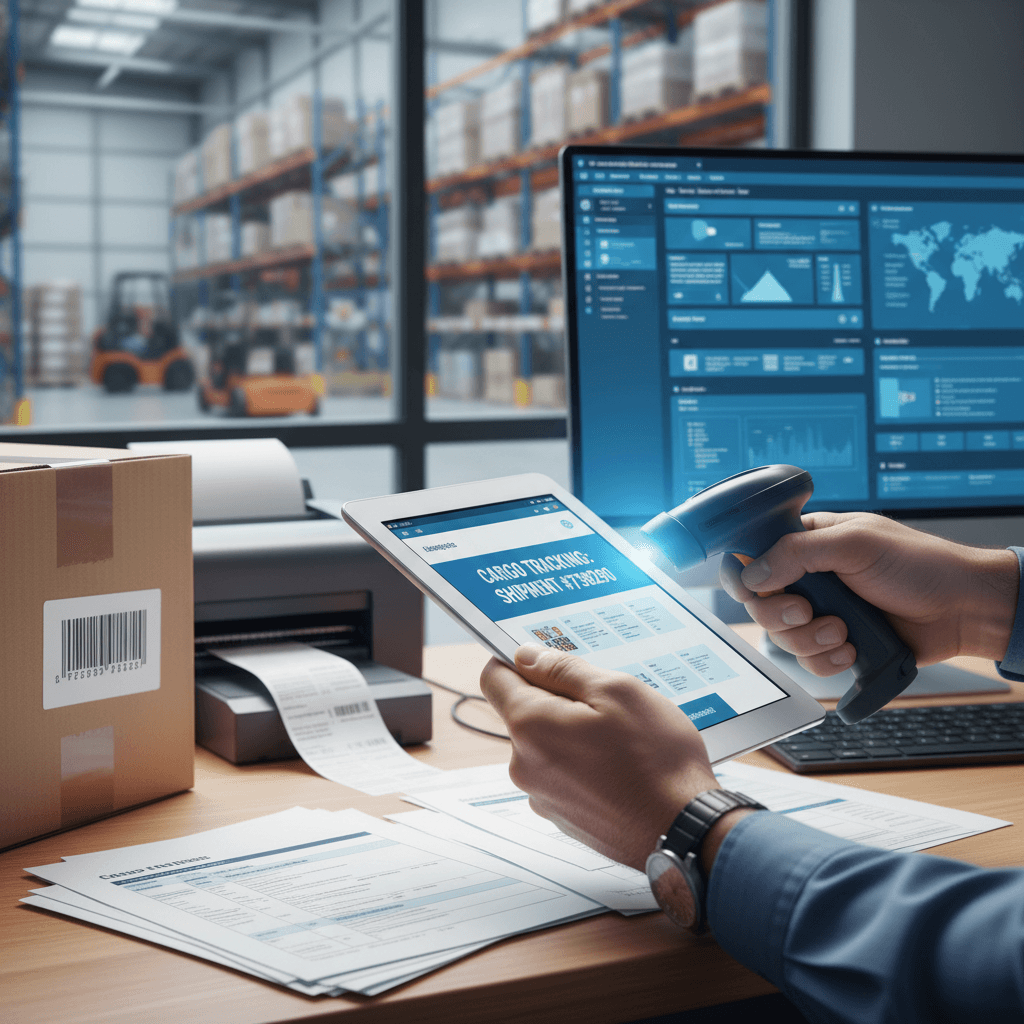 Supply chain professional managing international shipment logistics