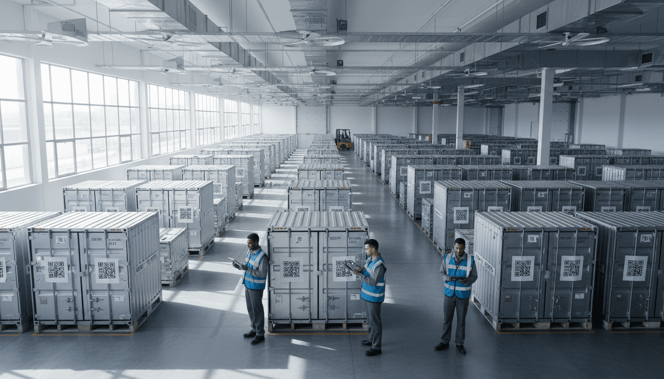 Modern warehouse with organized shipping containers and supply chain infrastructure